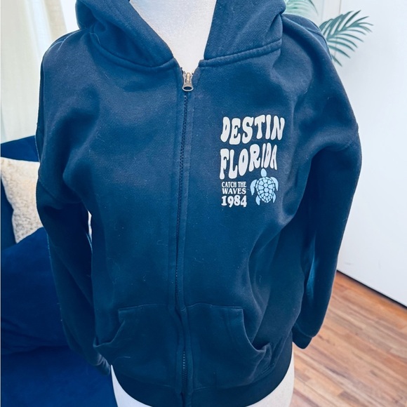 Black Destin Florida Hoodie with Blue Turtle Design - Picture 3 of 8